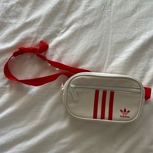 adidas fanny pack white leather with red stripes